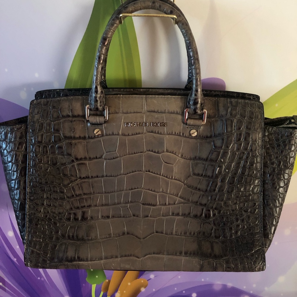 Michael Kors Dark Brown Crocodile Embossed Satchel/ crossbody